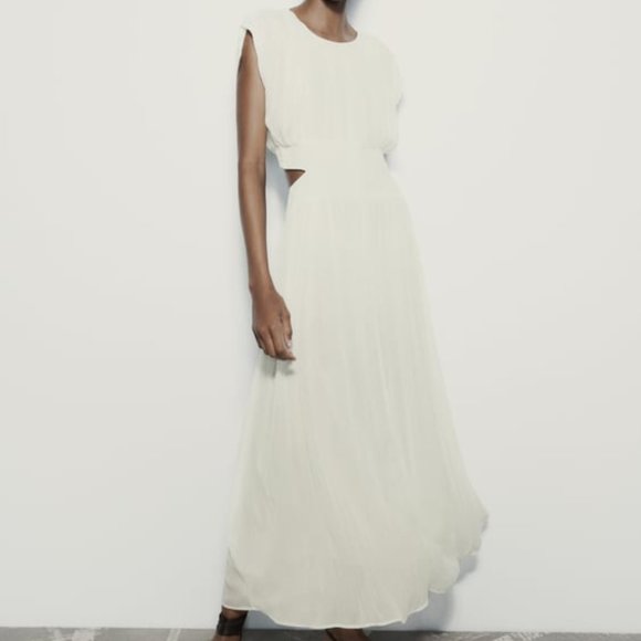 Zara Hollowed-Out Pleated Midi Dress